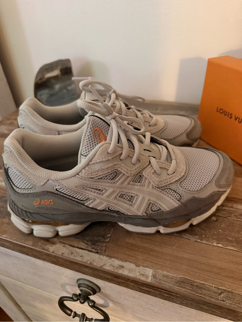 Asics Men's Athletic Sneakers in Light Gray with Orange Logo